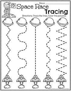 Prewriting Line Tracing To Race Worksheet Space And Planets Preschool Activities, Outer Space Lesson Plans Preschool, Space Tracing Worksheets, Outerspace Preschool Art Activities, Astronaut Worksheet, Space Art Preschool, Space Worksheets For Preschool, Outer Space Worksheets, Preschool Space Theme