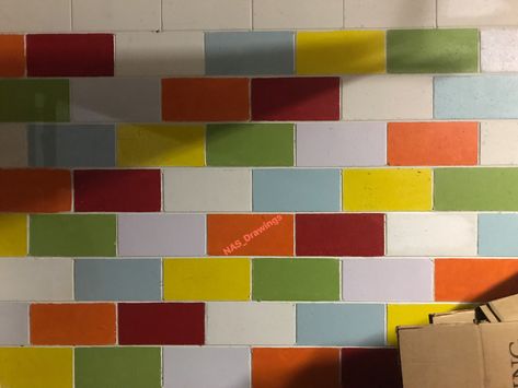 Painted Cinder block wall/colorful wall Cinder Block Walls Paint Ideas, Mural On Cinder Block Wall, Cinder Block Wall Mural, Cinder Block Mural, Cinder Block Wall Painting Ideas, Painted Cinder Block Walls, Block Wall Painting Ideas, Retro Airbnb, Cinder Block Paint