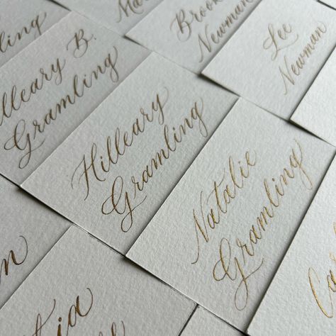 It’s calligraphy day, at least, that’s what I’m calling it! While I’ve had a heavy focus on perfume engraving lately, which I love, it’s nice to work on calligraphy place cards. It is how this whole journey got started, and also, my calligraphy informs my engraving. My go-to style is modern calligraphy, but I’m starting to dabble in traditional Copperplate again. I’ve even offered it to clients as an alternative engraving style when sending photo drafts, so I have a feeling you’ll be seein... Performance Task Calligraphy, Black And Gold Calligraphy, Black And Golden Calligraphy, Calligraphy Exemplar, Learn Modern Calligraphy, Calligraphy Cards, Modern Calligraphy, Place Cards, Calligraphy