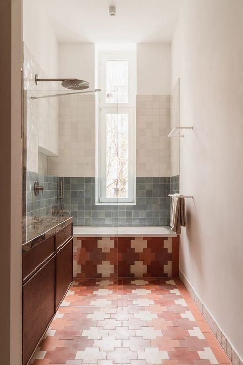 Architectural Digest Bathroom, Moving Walls, Bad Inspiration, Zellige Tile, Bathroom Inspo, Milan Design Week, Spacious Living Room, Architectural Digest, Bathroom Renovation