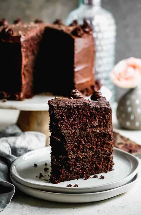 This is the Dark Chocolate Cake of my DREAMS! Tender, moist homemade chocolate cake with the best smooth, rich, dark chocolate frosting. Best Dark Chocolate, Dark Chocolate Cake Recipes, Dark Chocolate Frosting, Chocolate Cake From Scratch, Mint Chocolate Cake, Mint Cake, Chocolate Cake Recipe Moist, Dark Chocolate Cake, Cake Mug