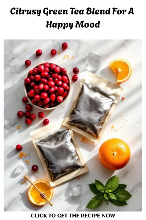 Cranberries, sliced oranges, and green tea bags arranged on a marble surface. Cranberry Green Tea, Tea Infusion, Orange Cranberry, Green Tea Bags, Chef Inspiration, Happy Mood, Herbal Infusion, Agave Syrup, Infused Oils