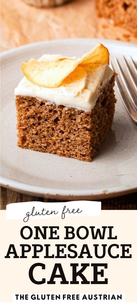 This moist and flavorful gluten-free applesauce cake is the perfect fall dessert! Made with warm spices and natural sweetness from applesauce, it’s an easy, one-bowl recipe everyone will love. Perfect for holidays, family gatherings, or an everyday treat, this cake is a delicious way to enjoy the flavors of the season. Gluten Free Applesauce Cake, Brown Sugar Cream Cheese Frosting, Dried Apple Chips, Applesauce Cake Recipe, Savory Apple Recipes, Gluten Free Christmas Recipes, Cream Cheese Frosting Easy, Fall Cake Recipes, Banana Snacks