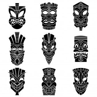 Tiki idols icons set. flat set of tiki idols vector Vector | Premium Download Tiki Mask Tattoo, Pole Tattoo, Maori Tattoo Arm, Tiki Ideas, Tato Maori, Graph Art, Tiki Tattoo, Led Window, Totem Tattoo