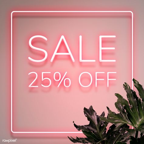 Lit pink neon 25% off sign on a wall mockup design | premium image by rawpixel.com / NingZk V. 25% Off Sale Poster, Watercolor Pattern Background, Instagram Story Background, Story Background, Handy Wallpaper, Wall Mockup, Sign Mockup, Phone Screen Wallpaper, Neon Design