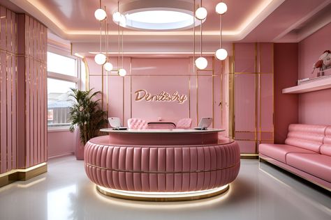 Interior design of the lobby of the dental clinic in pink color Pink Clinic Design, White Dental Clinic, Healthcare Interior Design, Clinic Interior, Clinic Interior Design, Aesthetic Clinic, Clinic Design, Interior Design Concepts, Dental Clinic