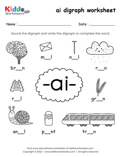 Digraph Worksheets Kindergarten Free, Long A Worksheets, Jolly Phonics Worksheets, Jolly Phonics Activities, Digraphs Worksheets, Digraphs Activities, Phonics Printables, Phonics Worksheets Free, Cvc Words Kindergarten