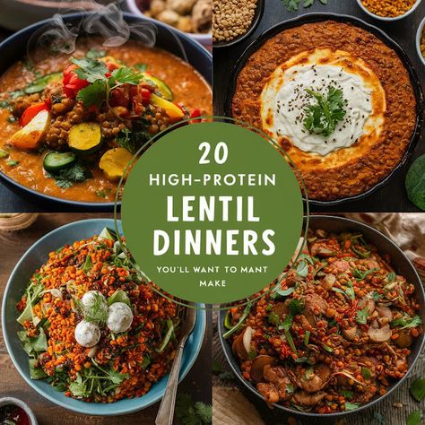 Cooking up Joy - Made with love: 20 High-Protein Lentil Dinners You'll Want to Make Dishes With Lentils, High Protein Lentil Recipes, Lentil Dinners, Lentil Dinner, Lentil Recipes Healthy, Meatless Mains, Lentil Dahl, Canned Lentils, Lentil Dal