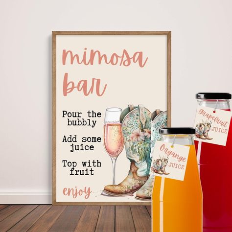 Mimosa Bar Juice Tags | Mimosa And Juice Labels | Bridal Shower Sign | Bar Drink Tags | Boots and Bubbly | Rustic Bridal Shower - BBSB #PrintableJuiceTags #BridalShowerSign #BridalBrunchSigns #InstantDownload #MimosaBarPrintable #BubblyBarSign #MimosaBarLabels #MimosaJuiceLabels #BrunchAndBubbly #BridalShowerDecor Boots And Bubbly, Bridal Shower Checklist, Shower Checklist, Bubbly Bar, Mimosa Bar Sign, Drink Tags, Bridal Shower Sign, Mimosa Bar, Rustic Bridal