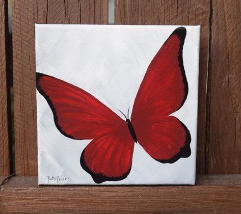 Purple Butterfly Painting, Butterfly Painting Easy, Red And Black Butterfly, Butterfly Painting On Canvas, Butterfly Art Painting, Simple Canvas Paintings, Cute Canvas Paintings, Red Butterfly, Butterfly Drawing