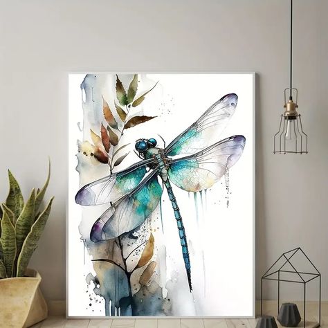 Fabric Artwork Pictures - Temu Watercolor Dragonfly, Dragonfly Wall Art, Colorful Dragonfly, Dragonfly Prints, Dragonfly Art, Bar Wall Decor, Desenho Tattoo, Cat Air, Artwork Pictures