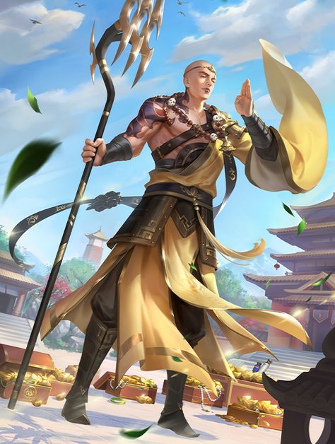 Buddhist Monk Staff, Monk Dnd, Wu Kong, Chinese Warrior, Buddhist Monk, The Monks, China Art, Fantasy Character Design, Asian Art