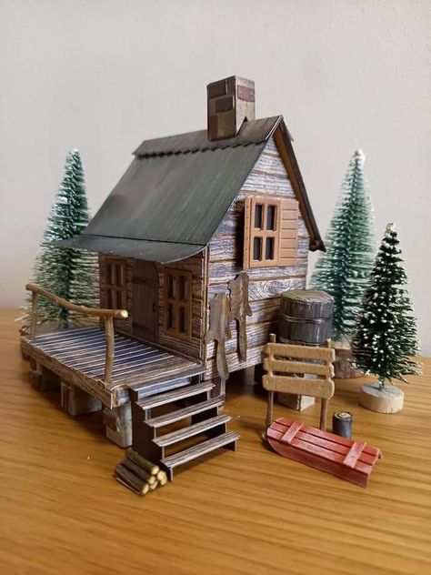 Popsicle Stick Crafts House, Popsicle Stick Houses, Homemade Bird Houses, Fairy House Crafts, Birdhouses Rustic, Diy Christmas Village, Decorative Bird Houses, Christmas Village Display, Glitter Houses