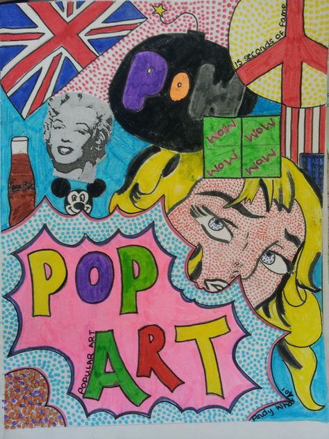 Pop Art title page Yr8 Pop Art Title Page Ideas, Pop Art Title Page Gcse, Pop Art Title Page, Art Title Page, Title Page Ideas, Kids Sketchbook, Art Pictures Ideas, Pop Art Pictures, Header Ideas