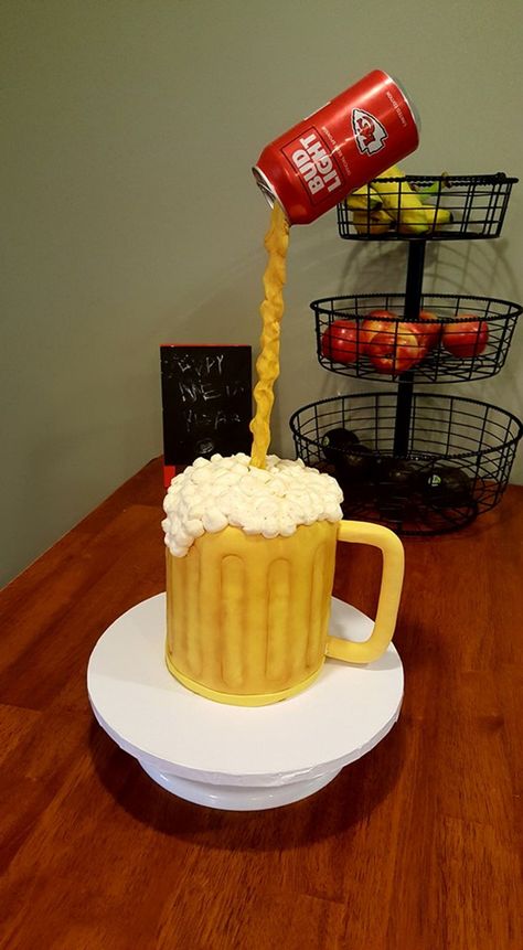 Superbowl Cake, Mug Cupcake, Beer Can Cakes, Sculpted Cake, Beer Mug Cake, Anti Gravity Cake, Cake In A Can, Gravity Defying Cake, Gravity Cake