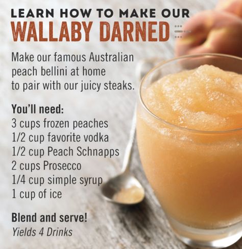 Wallaby Darned Recipe, Happy Hour At Home, Peach Drinks, Cocktail Drinks Alcoholic, Outback Steakhouse, Yummy Alcoholic Drinks, Liquor Drinks, Fruity Drinks, Boozy Drinks