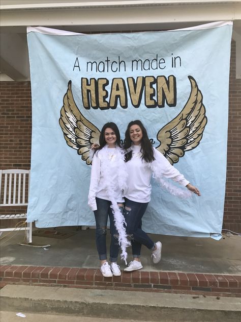 A Match Made in Heaven Bid Day Match Made In Heaven Big Little, Match Made In Heaven Bid Day, Heaven On Earth Bid Day, A Match Made In Heaven Bid Day, Big Little Banner Sorority, We’re Not Really Strangers Bid Day, Picked The Best Bid Day, Strikes Again Bid Day, Sorority Recruitment Themes