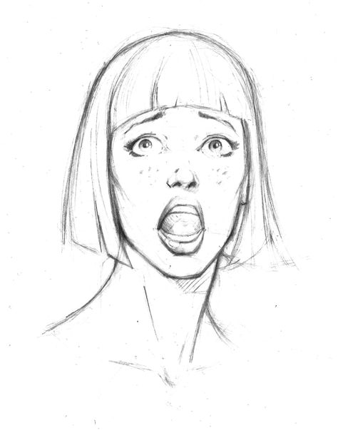 Scared Face Drawing, Human Face Drawing, Scared Face, Facial Expressions Drawing, Female Face Drawing, Drawing Face Expressions, Comic Face, Mouth Drawing, Face Drawing Reference