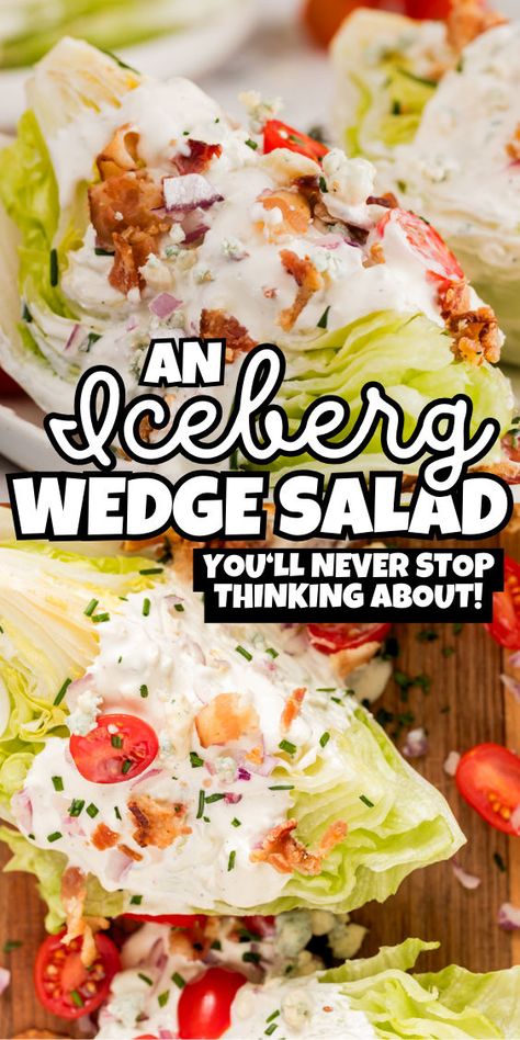 Iceberg wedge salad with creamy dressing Iceberg Lettuce Recipes, Wedge Salad Dressing, Easy Wedge Salad, Iceberg Wedge Salad, Iceberg Lettuce Salad, Wedge Salad Recipes, Lettuce Wedge, Blue Cheese Crumbles, Lettuce Recipes