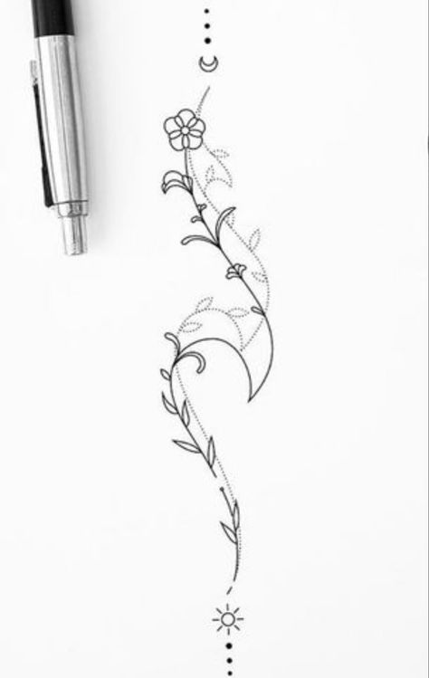 Vertical Flower Tattoo, Simple Spine Tattoos, Vertical Tattoos, Simple Spine Tattoo, September Tattoo, Vertical Tattoo, Behind Ear Tattoos, Hidden Tattoos, Saved Tattoo