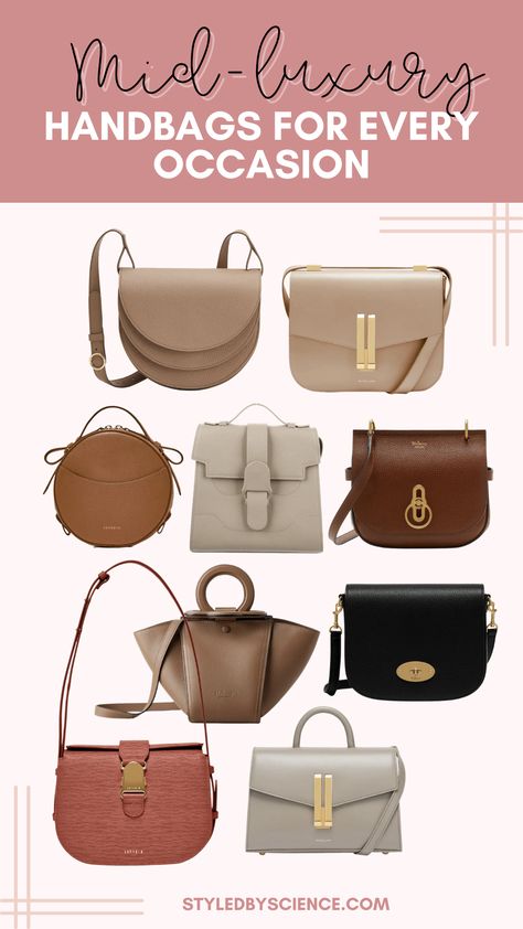 Mid-level luxury handbags featuring crossbody, shoulder bag, and top handle handbags all priced under $1K. Demellier London review. Quiet Luxury Handbags, Quiet Luxury Bag, Quiet Luxury Bags, Demellier London, Demellier Vancouver, Luxury Bag Brands, London Bag, High End Handbags, Handbags Uk