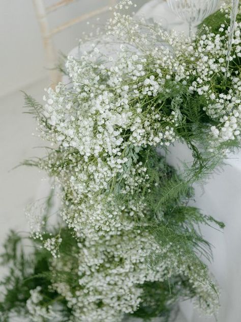 ‘Winter Musings’ - Wedding Inspiration — Clementine Moon | Wedding Florist Gypsophila Wedding Table, Green And White Wedding Flowers, Gypsophila Wedding, Wedding Table Runner, Floral Arch Wedding, Wedding Fayre, Romantic Backdrop, White Wedding Theme, Moon Wedding