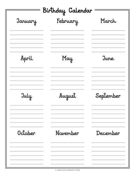 Free Printable Birthday Calendar Birthday Chart Printable Free, Birthday List Template Free Printable, Birthday Calendar Printable Free, Birthday Planner Printable, Birthday Chart Printable, Birthday List Printable, Birthday List Template, 2023 Calendar Printable Free, Printable Birthday Calendar