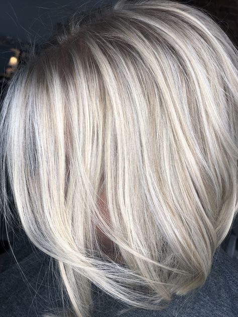 Silver Long Bob Hairstyles, White Hair With Lowlights Older Women, White Blonde Hair With Lowlights, White Hair With Lowlights, Blonde Hair With Grey Highlights, White Hair Toner, Blonde Highlights With Lowlights, Haircut Gray Hair, Short Platinum Blonde Hair