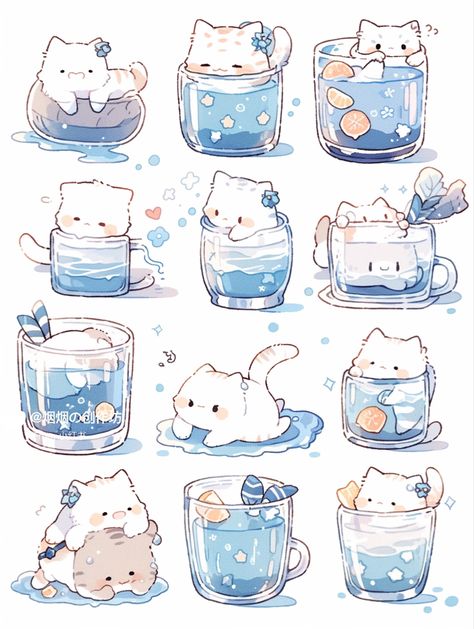 Kawaii Cat Drawing, Bahasa Jepun, Arte Doodle, Cartoon Cats, Haiwan Lucu, Images Kawaii, Stickers Kawaii, 강아지 그림, Cute Food Drawings