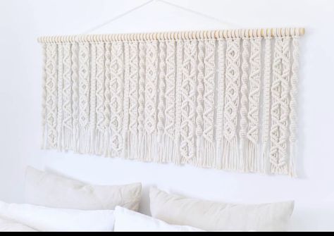 Macrame Headboard Diy, Macrame Bed Headboard, Macrame Above Bed, Macrame Over Bed, Macrame Wall Hanging Over Bed, Macrame Wall Hanging Above Bed, Rainbow Headboard, Diy Headboard Ideas, Painted Headboard