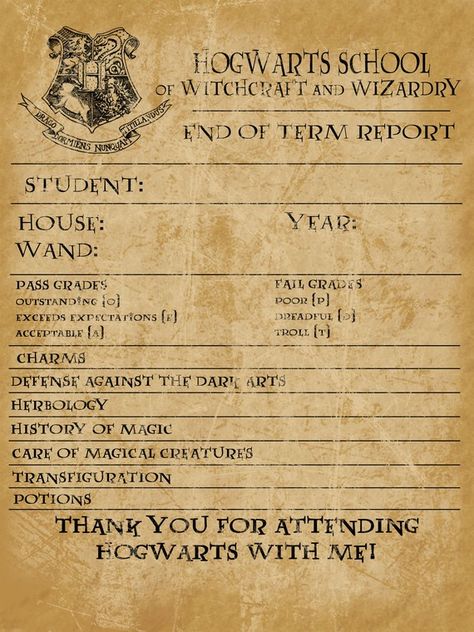 Harry Potter report card Harry Potter Party Invitations, Harry Potter Birthday Invitations, Harry Potter Invitations, Classe Harry Potter, Harry Potter Printables Free, Imprimibles Harry Potter, Cumpleaños Harry Potter, Harry Potter Bday, Harry Potter Classroom