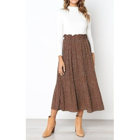 Bohemian Style Skirts, Midi Skirt Casual, Floral Print Midi Skirt, High Waisted Pleated Skirt, Polka Dot Skirt, Printed Midi Skirt, Dot Skirt, Midi Skirts, Women Skirts Midi