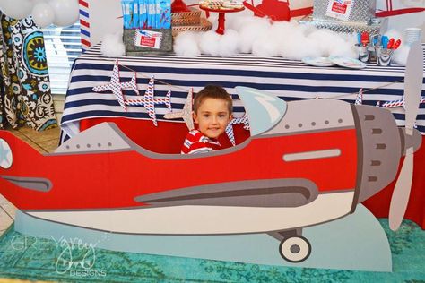 Time Flies Airplane Party | CatchMyParty.com Airplane Birthday Party Ideas, Photobooth Ideas, Airplane Birthday Party, Airplane Party, Birthday Activities, Time Flies, Catch My Party, Birthday Party Ideas, Ideas Photo