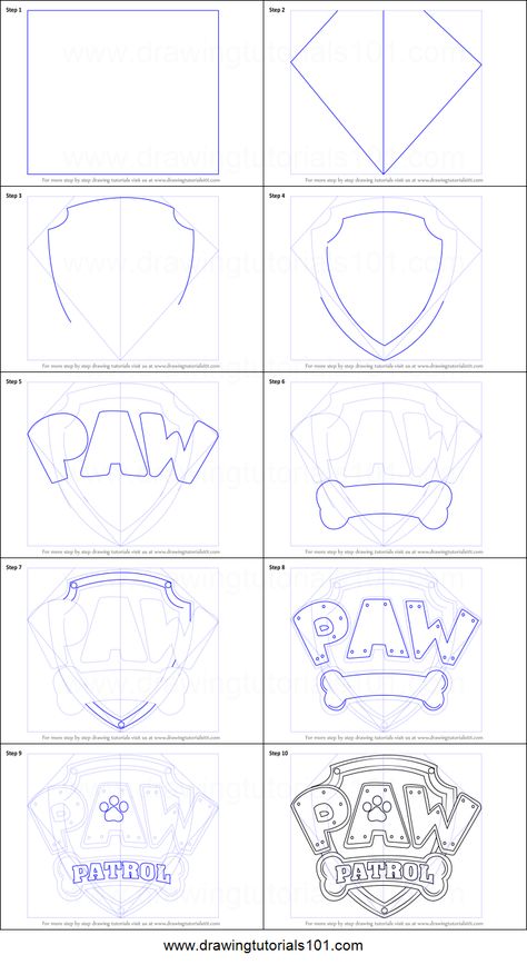 How to Draw Paw Patrol Badge printable step by step drawing sheet : DrawingTutorials101.com Paw Patrol Birthday Diy Decorations, How To Draw Paw Patrol, Paw Patrol Sheet Cake, Paw Patrol Badge Printable, Paw Patrol Cakes, Paw Patrol Badge, Paw Drawing, Paw Patrol Birthday Cake, Snowflake Wedding