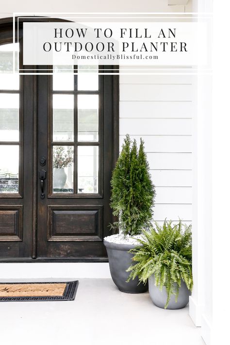 How to Fill an Outdoor Planter - Domestically Blissful Door Planters, Domestically Blissful, Front Door Planters, Planters Ideas, Door Planter, Gray Planter, Season Decor, Outdoor Pendant Lighting, Outdoor Planter