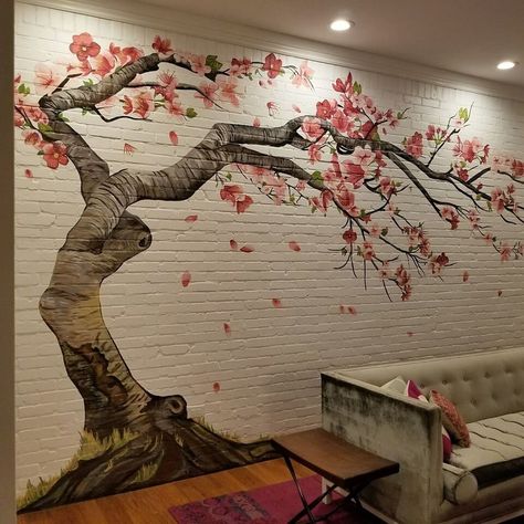 Blossom Tree Wall Painting, Blossom Tree Mural, Cherry Blossom Tree Mural, Cherry Blossom Wall Painting, Cherry Blossom Mural, Tree Wall Painting, Nature Canvas Painting, Painting On Canvas For Beginners, Cherry Blossom Wall Art