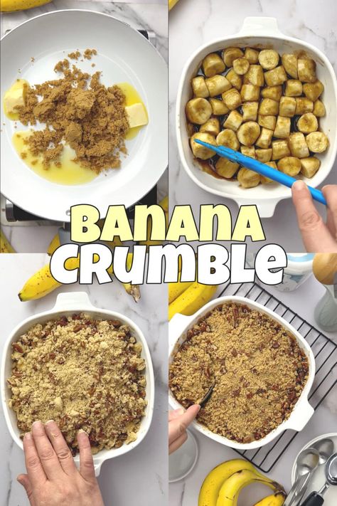 Banana Crumble | Cheap & Easy Dessert Banana Crumble Recipe, Banana Crumble Cake, Banana Crisp Recipe, Brown Banana Recipes, Gluten Free Christmas Baking, Banana Crumble, Mint Chocolate Cheesecake, Banana Dessert Recipes, Pie Crumble