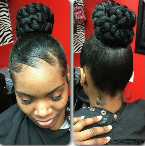 Packing Gel Hairstyle With Attachment, Matric Dance Hairstyles, Packing Gel, Black Updos, Chignon Simple, Black Hair Bun, Carrot Hairstyles, Headwrap Hairstyles, Photoshoot Hair