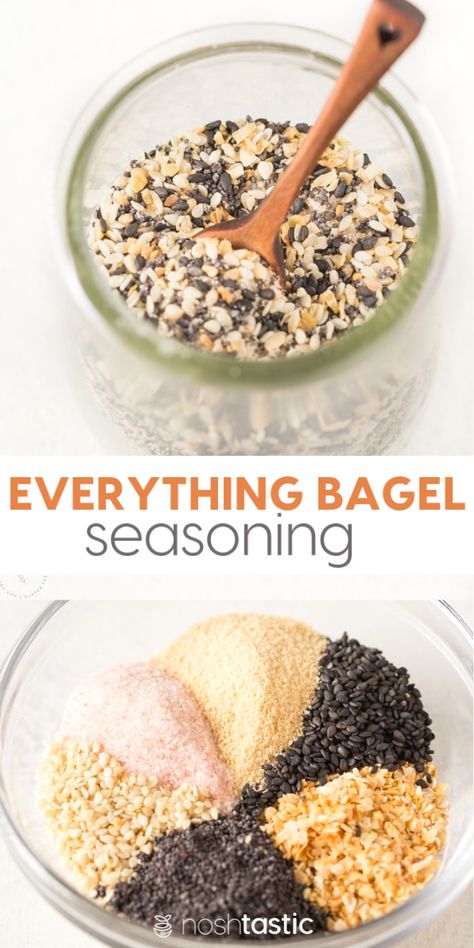 Everything Bagel Seasoning, This remake of a Trader Joe's Classic is perfect for Whole30, Paleo, Keto and low carb diets, it's such a versatile seasoning blend that you can put on ALL the things! www.noshtastic.com #everythingbagel #w30 #paleo #bagel #seasoning #spices #flavor #recipe #noshtastic #lowcarb #keto Homemade Dry Mixes, Homemade Spice Mix, Everything Bagel Seasoning, Spice Mix Recipes, Homemade Spice Blends, Seasoning And Spice, Diy Spices, Bagel Seasoning, Homemade Bagels