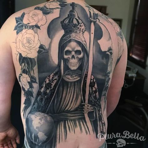 Tattoo Chicano Style, Santa Muerte Tattoo, Traditional Chicano Tattoos, Sparrow Tattoo Design, Art Chicano, Tattoo On Back, Skull Girl Tattoo, Cherub Tattoo, Reaper Tattoo