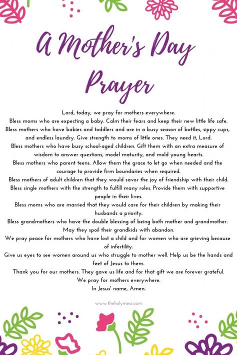 A Mother's Day Prayer - with free printable. #mothersday #mothersdaygifts Mothers Day Prayer For All Mothers, Mother’s Day Prayers, Mothers Day Devotions For Church, Mother’s Day Poem, Mothers Day Devotionals, A Mothers Prayer, Mothers Day Prayer, Mother’s Day Bible Lessons, Kingdom Prayers