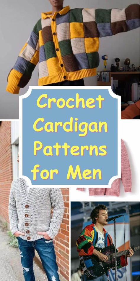 Crochet Cardigan Patterns for Men Mens Crochet Sweater Pattern Free, Men Crochet Ideas, Crochet Cardigan For Men, Crochet Mens Cardigan, Crochet Mens, Crochet Cardigan Pattern Free, Men Crochet, Crochet Tutorial Pattern, Clothes Men