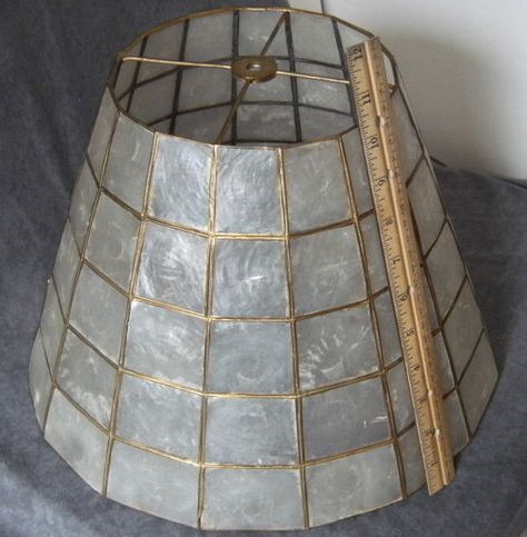 Vintage Capiz Shell lampshade Capiz Shell Lamp, Gold Lamp Shade, Shell Lamp Shade, Enclosed Patio Ideas, Shell Lampshade, Gold Lamp Shades, Hollywood Regency Lamp, Shell Lamp, Metal Lamp Shade