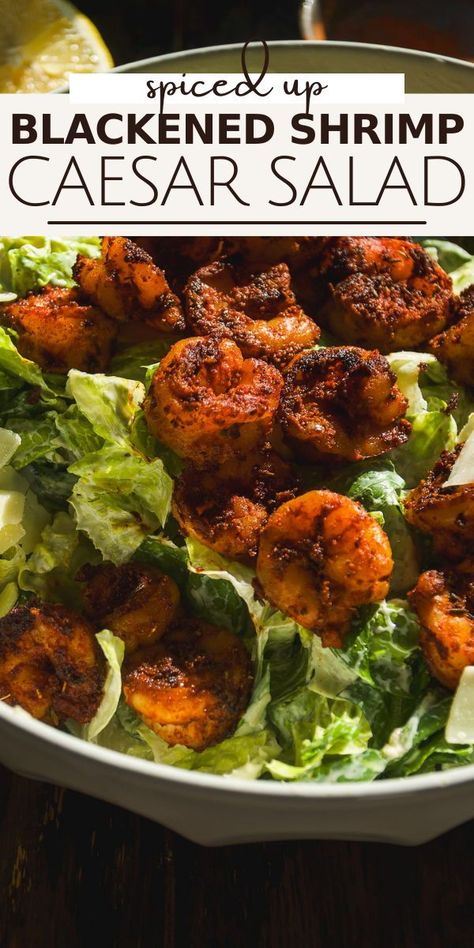 This blackened shrimp Caesar salad is the best recipe to elevate your salad game! Crispy seasoned shrimp are served over a bed of greens and topped with a creamy Caesar dressing and plenty of Parmesan cheese. Quick to prepare, it’s a meal everyone will agree on! Recipes Using Salad Shrimp, Shrimp Ceasar Salad, Shrimp Caesar Salad, Creamy Caesar Dressing, Seasoned Shrimp, Blackened Shrimp, Shrimp Salad Recipes, Green Salad Recipes, Caesar Salad Recipe