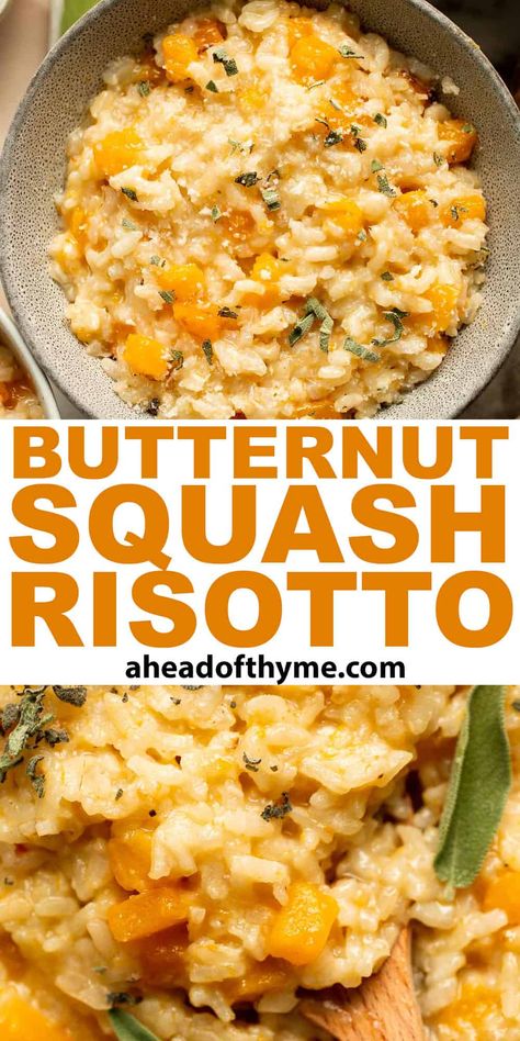 Butternut Squash Risotto Shrimp And Butternut Squash, Roasted Butternut Squash Risotto, Butternut Squash Risotto Recipes, Autumn Risotto, Butternut Squash Rice, Butternut Risotto, Autumn Cooking, Work Recipes, Cut Butternut Squash