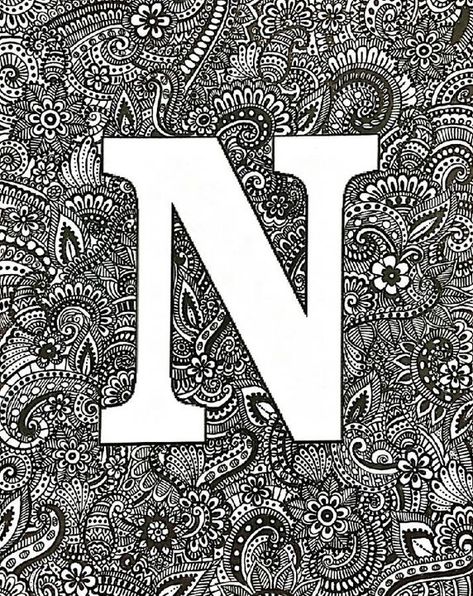 Zentangle art 'N'(Customization) - Artistic Meditation N Letter Mandala Art, Letter Mandala, Free Mothers Day Cards, Patterns Zentangle, Letter Collage, N Letter, Mandala Art Therapy, Lettering Art, Hand Lettering Art