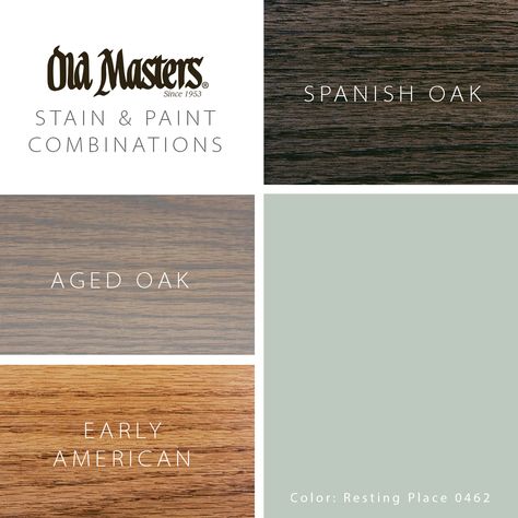 Soft mint colors create a calming, balanced, restful, quiet escape when paired with Spanish Oak, Early American, and Aged Oak. The beauty of natural wood is an important element that adds texture and warmth to a space. We have perfectly paired Old Masters stain colors with many of today’s interior colors to offer you color combinations to inspire. Wood Colour Combination, Staining Wood Floors, Natural Oak Flooring, Natural Stain Wood, Contemporary Cabin, Basement Finishing, Color Combinations Paint, Blue Gray Paint, Farmhouse Paint Colors