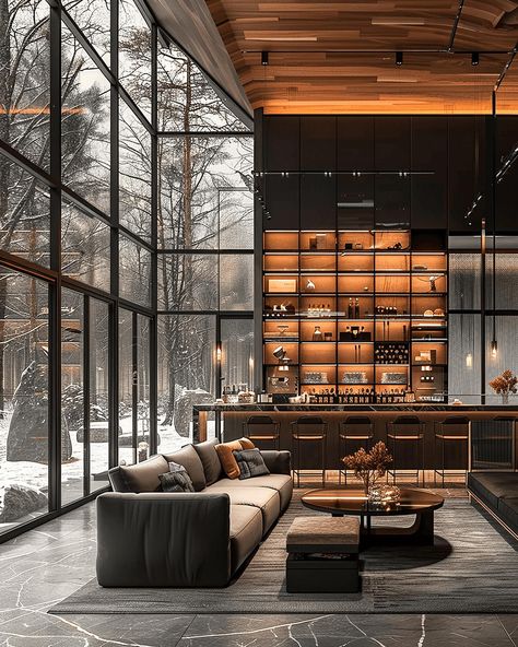 Snowy Haven Café by Maedeh Hemati @mah_design_architecture. 🔗 https://www.amazingarchitecture.com/visualization/snowy-haven-cafe-by-maedeh-hemati Maedeh Hemati: Indulge in the serene charm of this coffee shop, designed in the distinctive style of Philip Johnson architecture. The gray wood and glass facade, captured in a mesmerizing close-up shot, invites you into a world of warmth and elegance. Nestled amidst an outdoor snowy forest, the natural light filters through the glass panels, creat... Coffee Shop Design Interior, Philip Johnson Architecture, Rooms Hotel, Glass Facade, Coffee Shop Interior Design, Philip Johnson, Light Filters, Snowy Forest, Coffee Shop Design