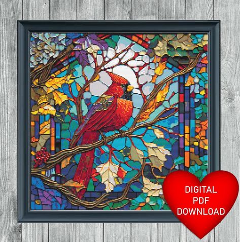 Cardinal Bird, Cardinal Birds, Adobe Acrobat, Dmc Floss, Stained Glass Window, Extra Fabric, Stained Glass Windows, Glass Window, Le Point