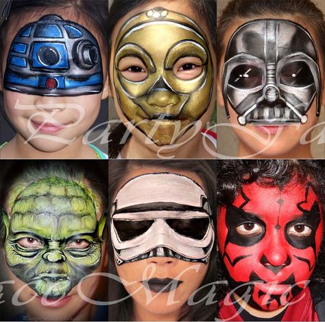 StarWars face painting by partyfacemagic.com Face Painting Images, Star Wars Makeup, Face Painting For Boys, Star Wars Painting, Comic Face, Balloon Painting, Kids Face Paint, Belly Painting, Pintura Facial